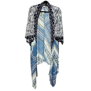 Oddy Mixed Print Longline Open Front Floral Boho Patchwork Kimono Cardigan